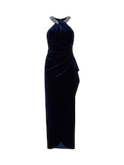 Gina Bacconi Blue Naomi Beaded Velvet Halter Neck Maxi Dress - Image 5 of 5