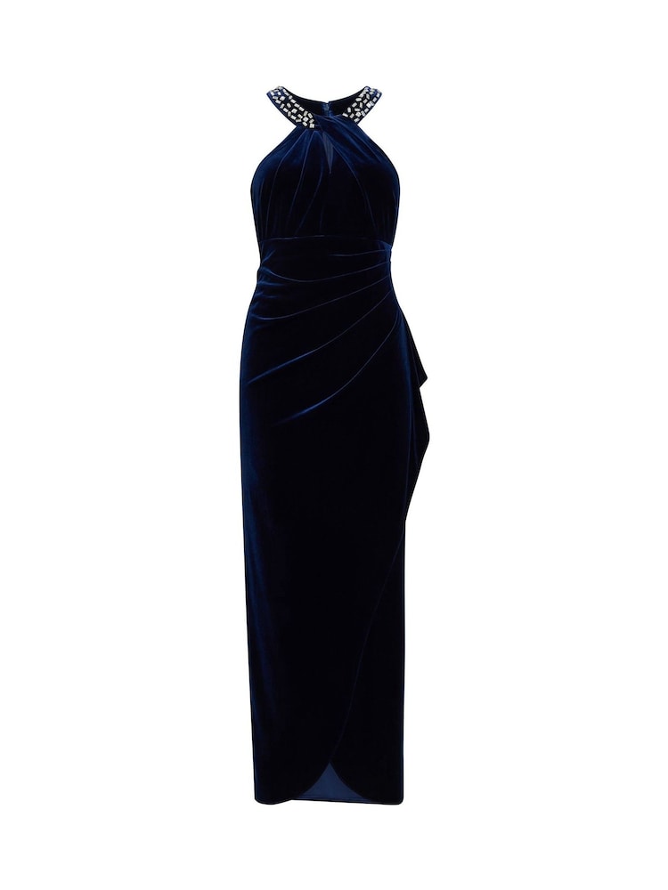 Gina Bacconi Blue Naomi Beaded Velvet Halter Neck Maxi Dress - Image 5 of 5