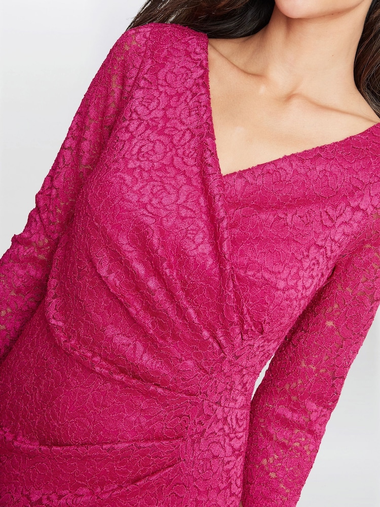 Gina Bacconi Pink Melody Lace Wrap Dress - Image 4 of 4