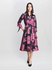 Gina Bacconi Grey Lauren Jacquard Shirt Dress - Image 4 of 6
