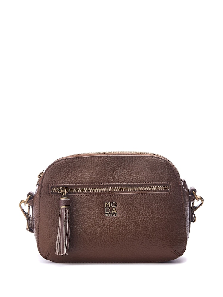 Moda in Pelle Aubree Small Tassel Brown Cross Body Bag - Image 1 of 4
