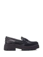 Moda in Pelle Fabri Brogue Detailing Chunky BlackLeather Loafers - Image 1 of 4
