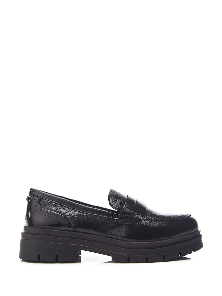 Moda in Pelle Fabri Brogue Detailing Chunky BlackLeather Loafers - Image 1 of 4