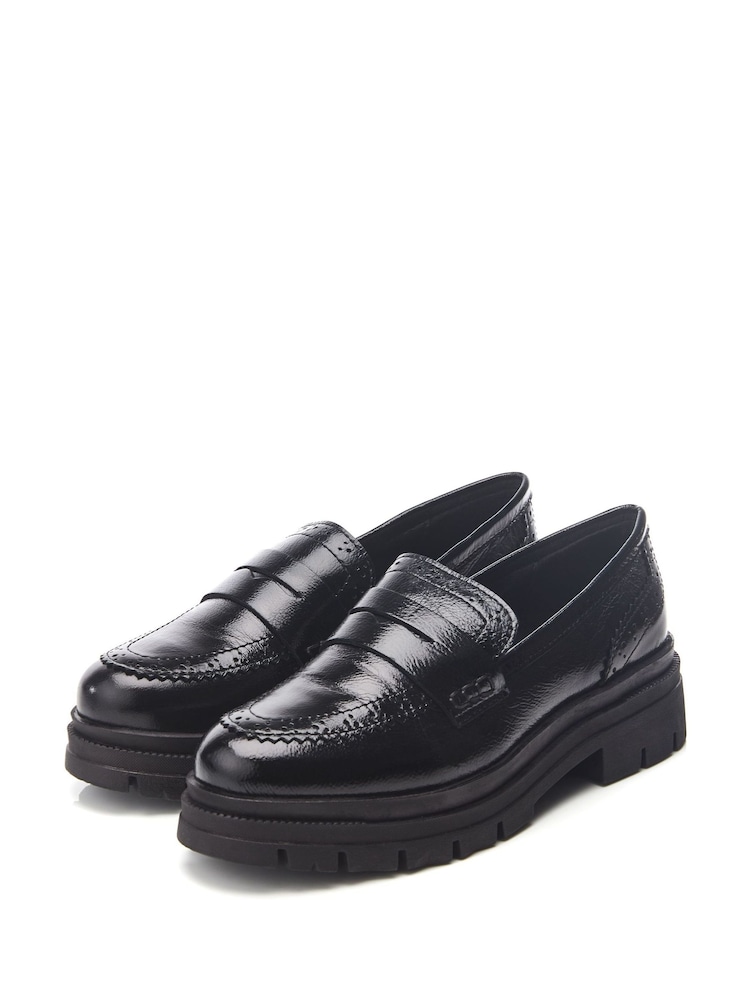 Moda in Pelle Fabri Brogue Detailing Chunky BlackLeather Loafers - Image 2 of 4
