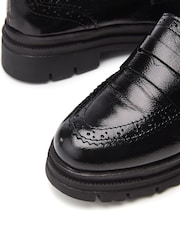 Moda in Pelle Fabri Brogue Detailing Chunky BlackLeather Loafers - Image 4 of 4