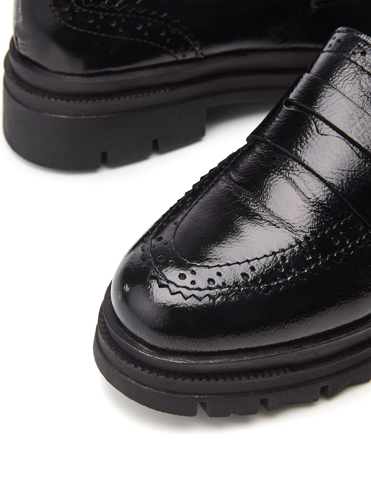 Moda in Pelle Fabri Brogue Detailing Chunky BlackLeather Loafers - Image 4 of 4