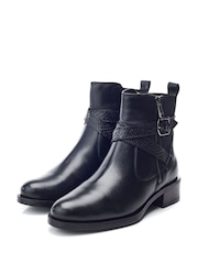 Moda in Pelle Oloron Smart Buckle Detail Leather Ankle Boots - Image 2 of 4
