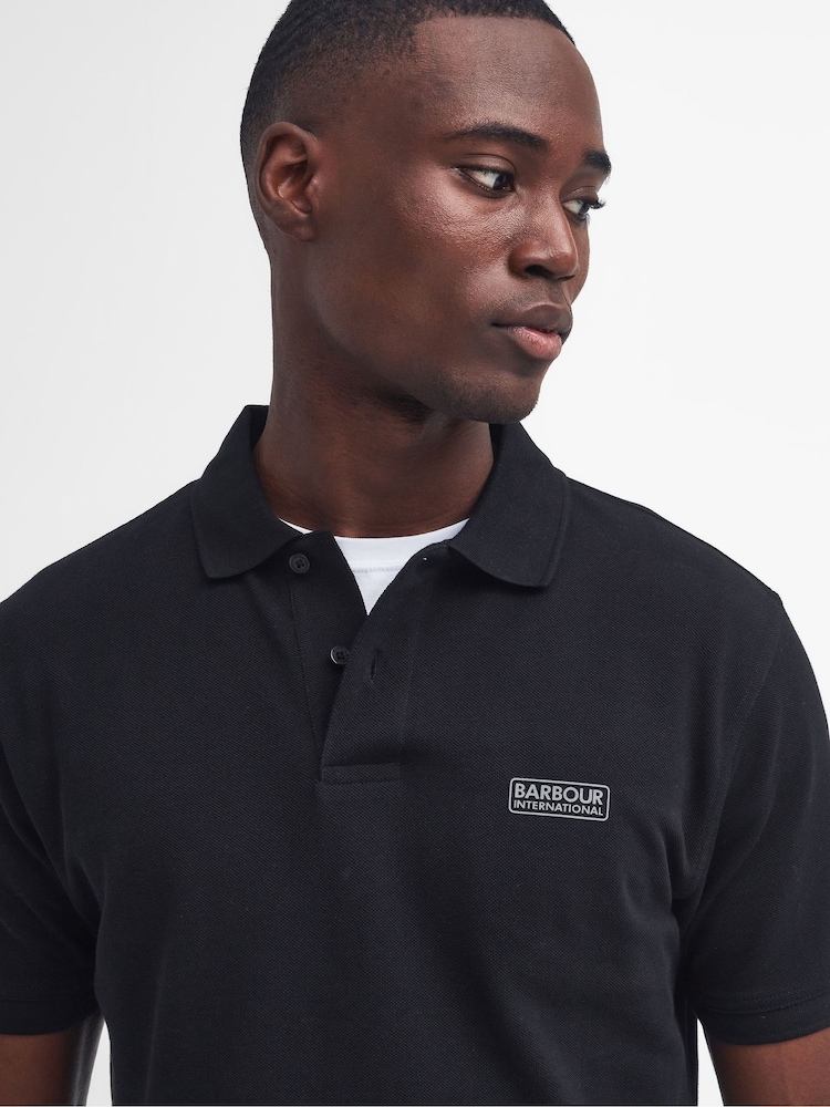 Barbour® International Essential 100% Cotton Black Polo Shirt - Image 4 of 5