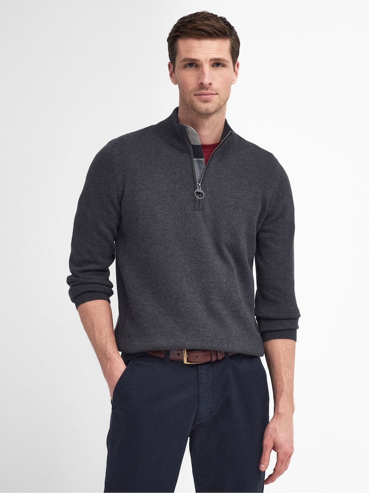 Barbour® Grey Quarter Zip Knit 100% Cotton Jumper - Image 1 of 5