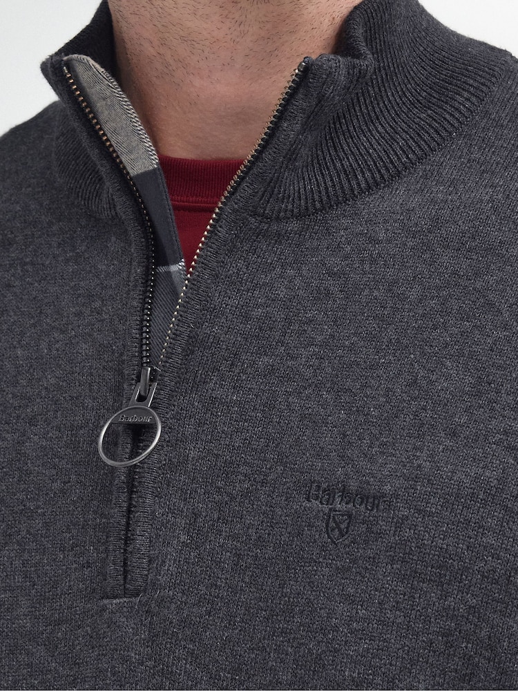 Barbour® Grey Quarter Zip Knit 100% Cotton Jumper - Image 5 of 5