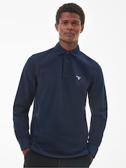 Barbour® Blue Firbank Long Sleeves Pol 100% Cotton Polo Shirt - Image 1 of 4