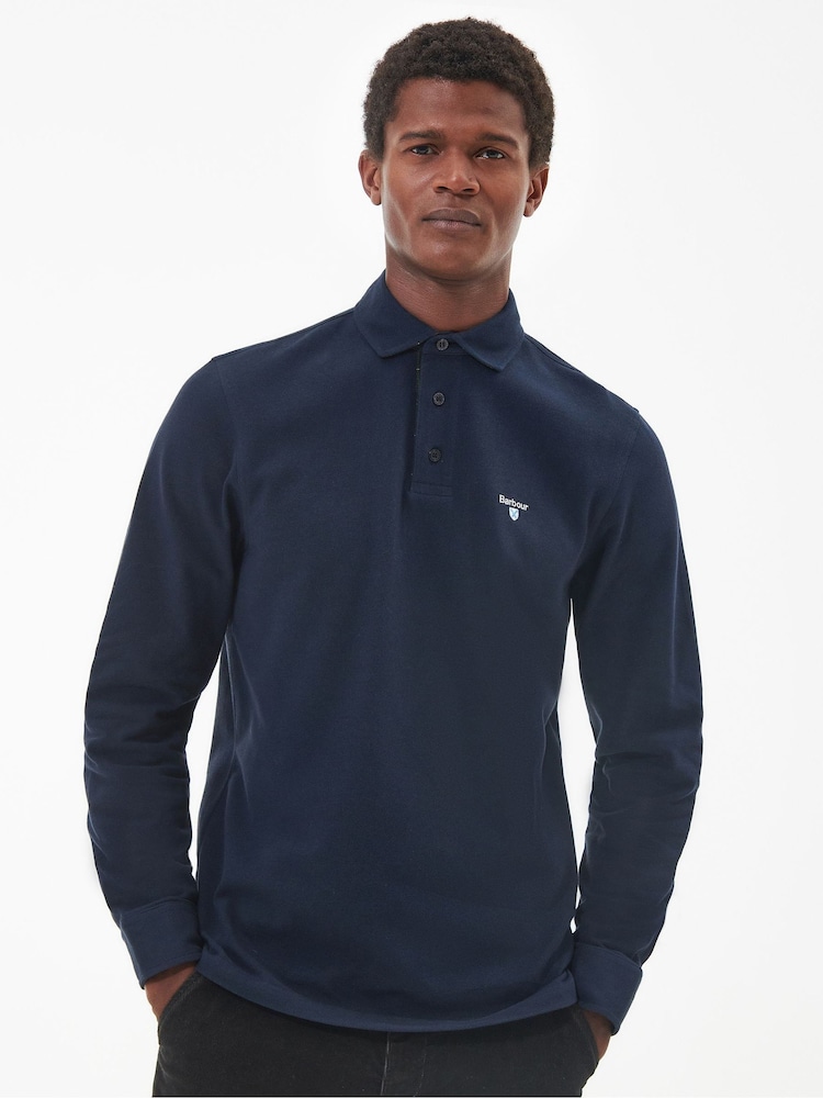 Barbour® Blue Firbank Long Sleeves Pol 100% Cotton Polo Shirt - Image 1 of 4