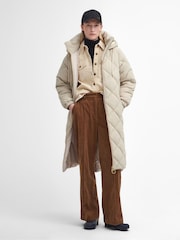 Barbour® Cream Kirkton Longline 100% Cotton Diamond Quilt Puffer Coat - Image 1 of 6