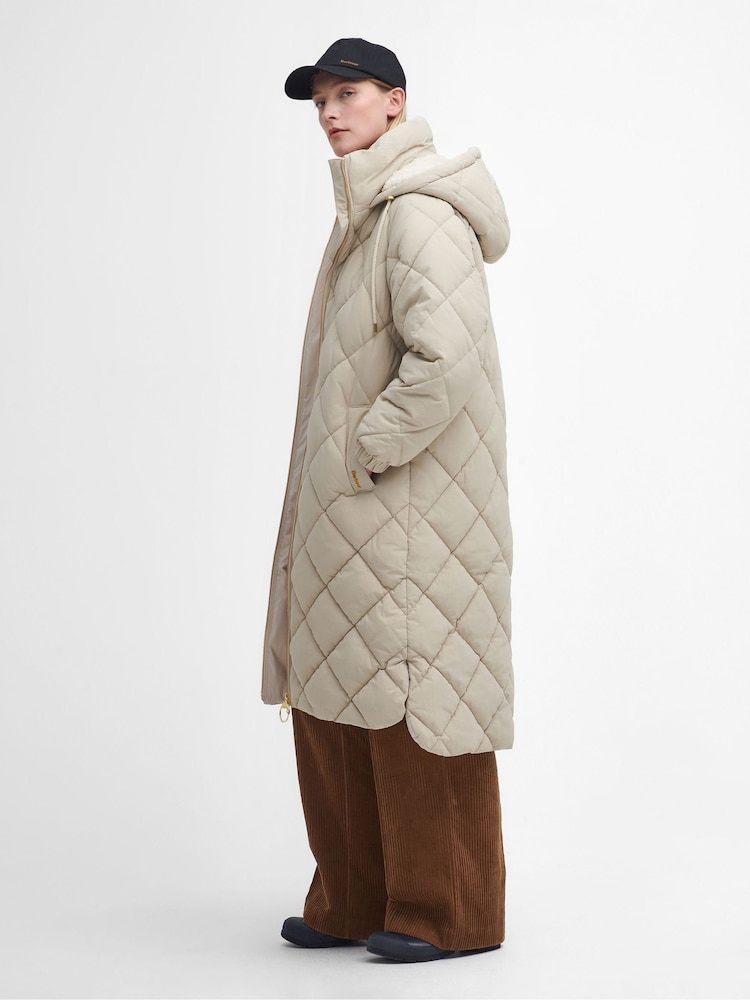 Barbour® Cream Kirkton Longline 100% Cotton Diamond Quilt Puffer Coat - Image 2 of 6