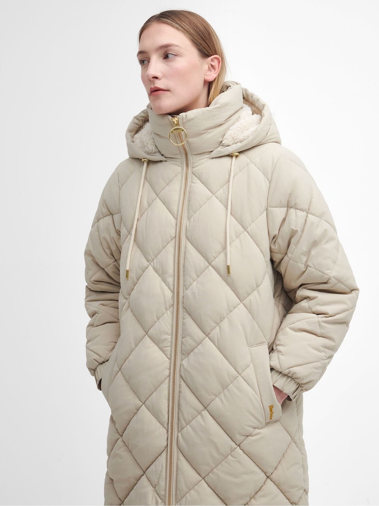 Buy Barbour® Cream Kirkton Longline Cotton Diamond Quilt Puffer