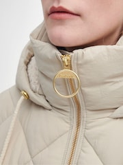 Barbour® Cream Kirkton Longline 100% Cotton Diamond Quilt Puffer Coat - Image 5 of 6