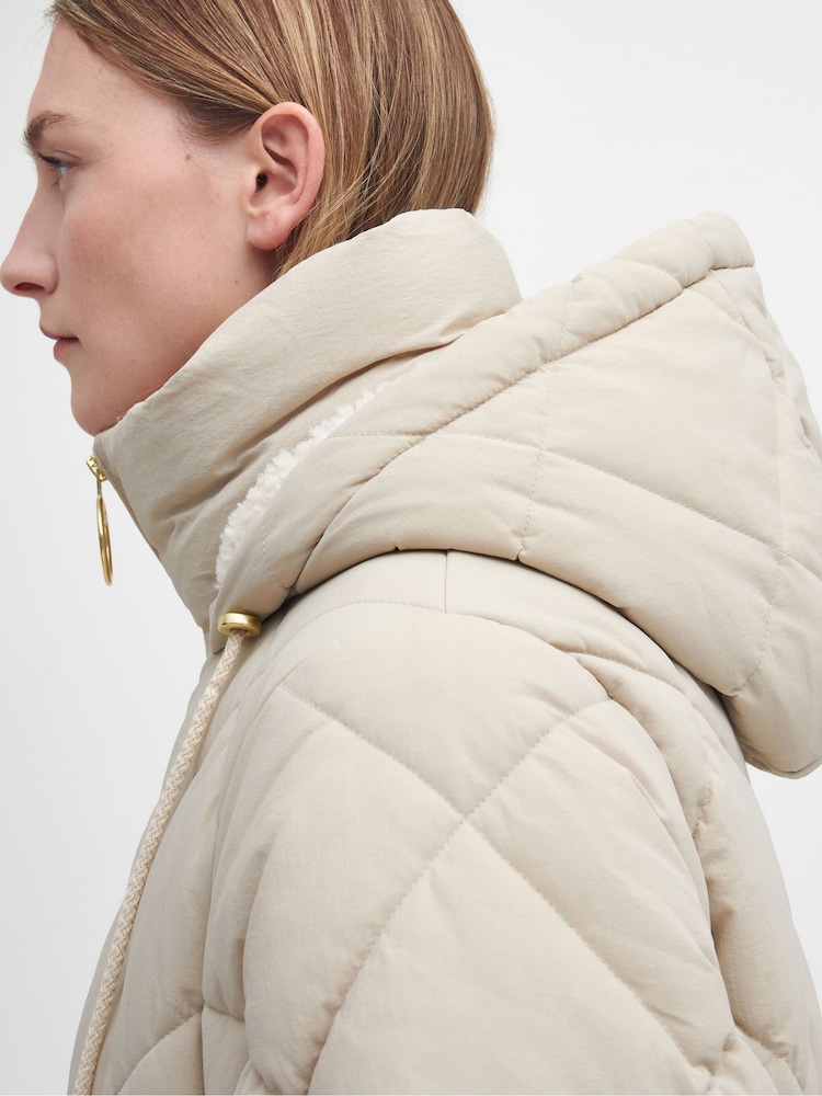 Barbour® Cream Kirkton Longline 100% Cotton Diamond Quilt Puffer Coat - Image 6 of 6