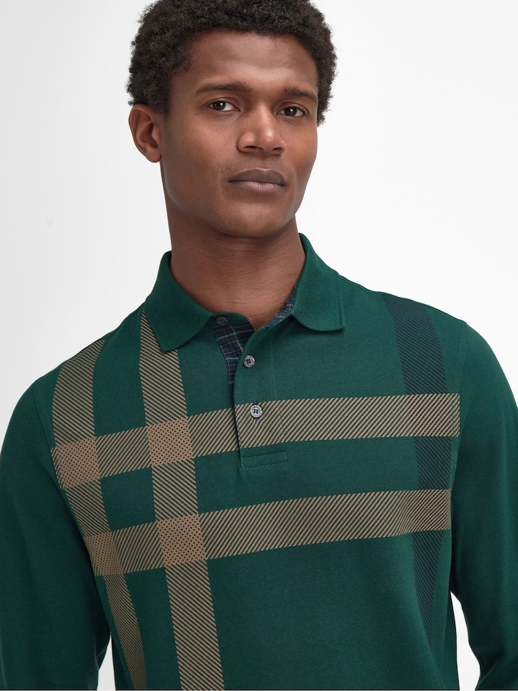 Barbour® Green Blaine Long Sleeves 100% Cotton Polo Shirt - Image 5 of 5