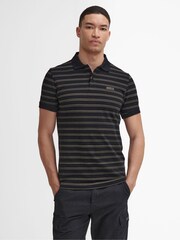Barbour® International Montague Stripe 100% Cotton Black Polo Shirt - Image 1 of 5