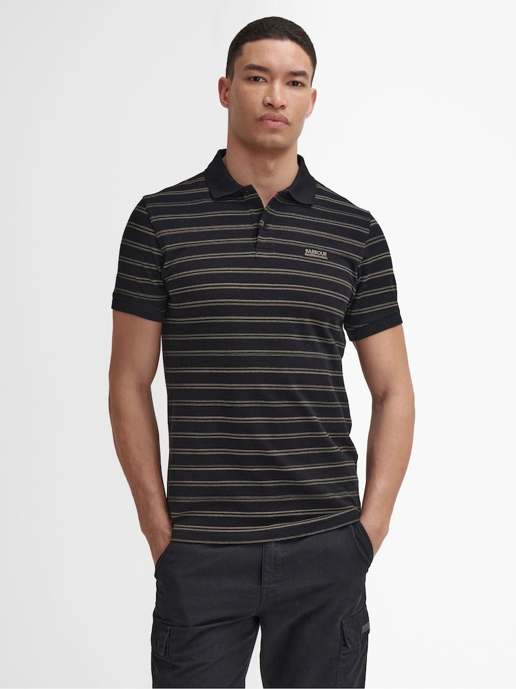 Barbour® International Montague Stripe 100% Cotton Black Polo Shirt - Image 1 of 5