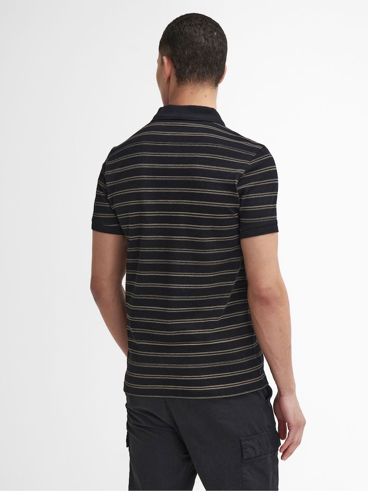 Barbour® International Montague Stripe 100% Cotton Black Polo Shirt - Image 2 of 5 Barbour® International Montague Stripe 100% Cotton Black Polo Shirt - Image 2 of 5