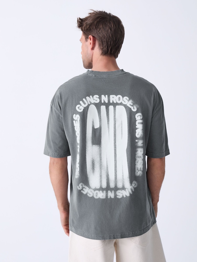 Grey Guns N' Roses Relaxed Fit Band Graphic Print T-Shirt - Image 1 of 8