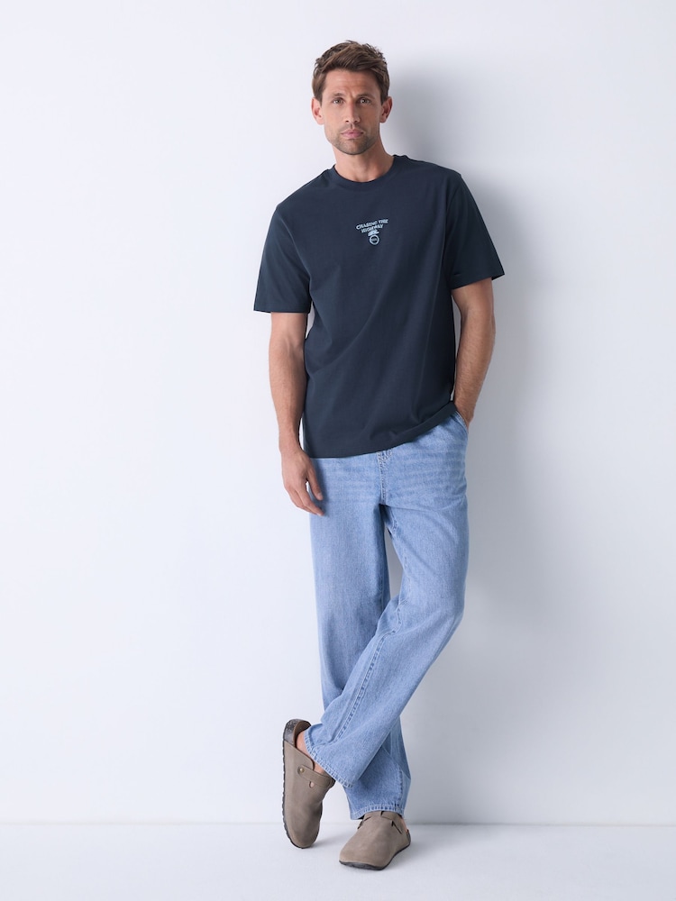 Navy Leaf Regular Fit Graphic Print T-Shirt - Image 2 of 8 Navy Leaf Regular Fit Graphic Print T-Shirt - Image 2 of 8
