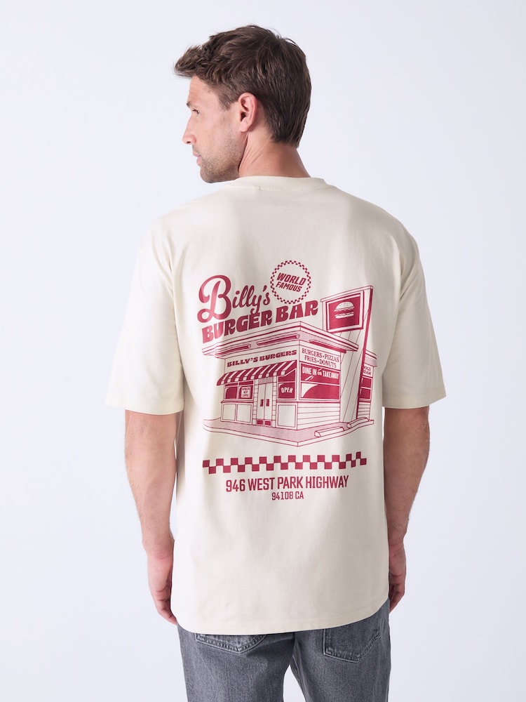 Ecru White Relaxed Fit Graphic Print T-Shirt - Image 1 of 8 Ecru White Relaxed Fit Graphic Print T-Shirt - Image 1 of 8