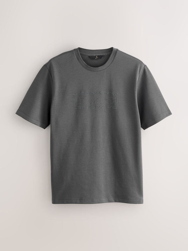 Slate Grey Embroidery Logo Graphic Print T-Shirt - Image 1 of 4