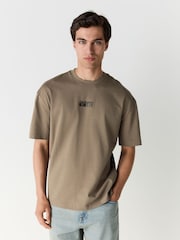 Neutral Mushroom Relaxed Fit Graphic Print Heavy Weight T-Shirt - Image 1 of 3