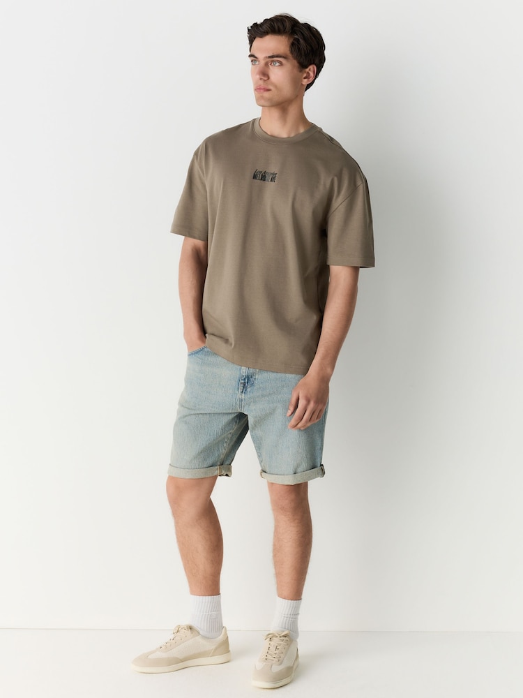 Neutral Mushroom Relaxed Fit Graphic Print Heavy Weight T-Shirt - Image 3 of 3