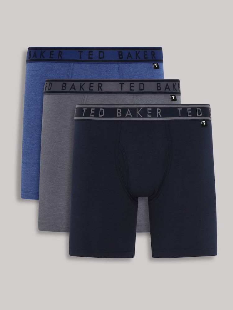 Ted Baker Blue Cotton Boxers 3 Pack - Image 1 of 10