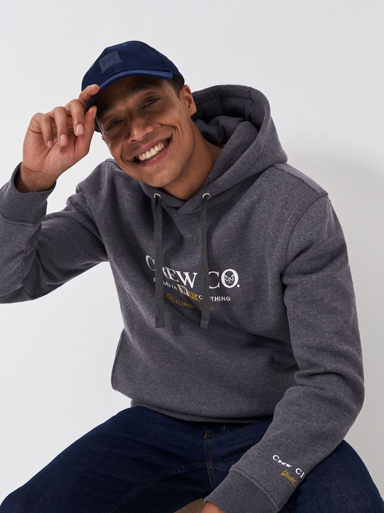 Crew Clothing Company Grey Embroidered Graphic Hooded Sweatshirt - Image 1 of 6