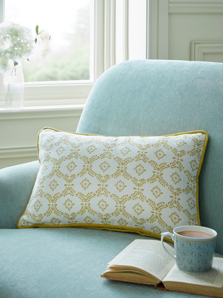 Laura Ashley Ochre Norton 100% Cotton Cushion - Image 1 of 5 Laura Ashley Ochre Norton 100% Cotton Cushion - Image 1 of 5