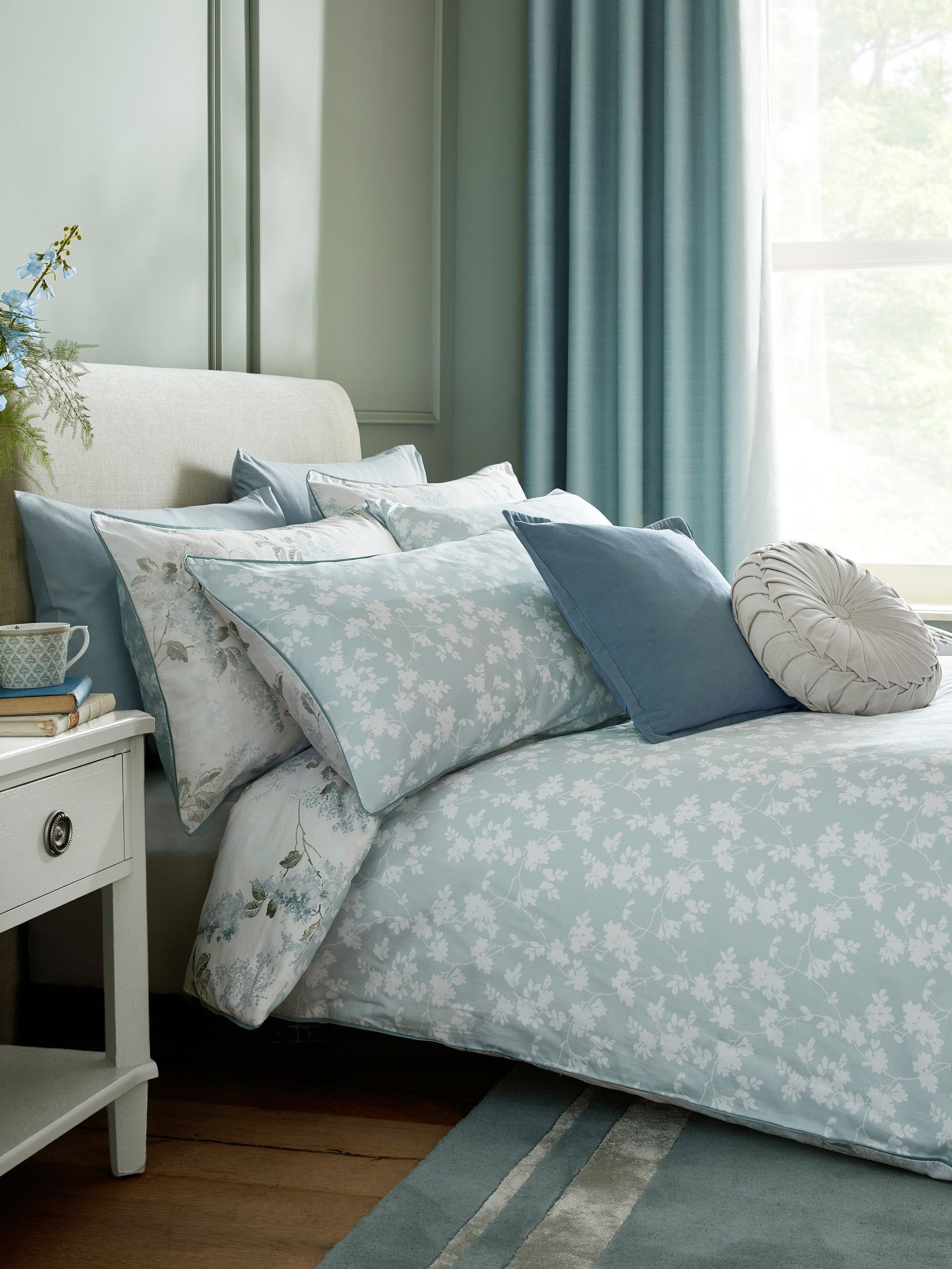 Buy Laura Ashley Blue Pale Seaspray 100% Cotton Sateen 220 Thread Count ...