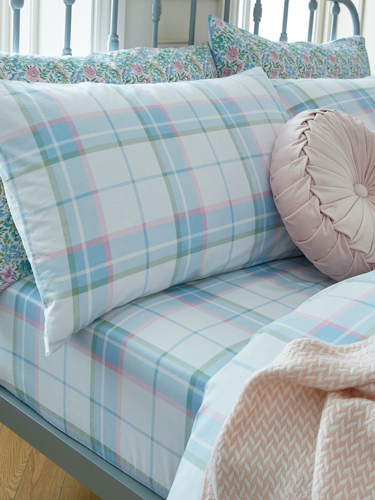 Laura Ashley Powder Blue 100% Cotton Highland Check Sherston Fitted Sheet - Image 1 of 2