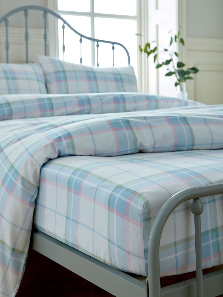 Laura Ashley Powder Blue 100% Cotton Highland Check Sherston Fitted Sheet - Image 2 of 2