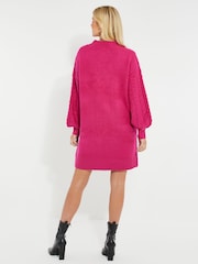 Threadbare Pink V-Neck Chunky Cable Knit Jumper Dress - Image 2 of 4