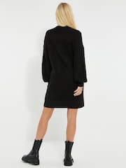 Threadbare Black V-Neck Chunky Cable Knit Jumper Dress - Image 2 of 4
