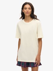 Superdry Cream Oversized Classic Essential 100% Cotton T-Shirt - Image 1 of 3