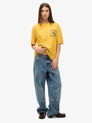 Superdry Yellow Oversized Biker Graphic 100% Organic Cotton T-Shirt - Image 2 of 3