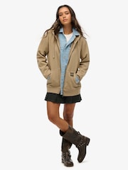 Superdry Brown Oversized Contrast Stitch 100% Cotton Zip Hoodie - Image 2 of 3