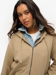 Superdry Brown Oversized Contrast Stitch 100% Cotton Zip Hoodie - Image 3 of 3