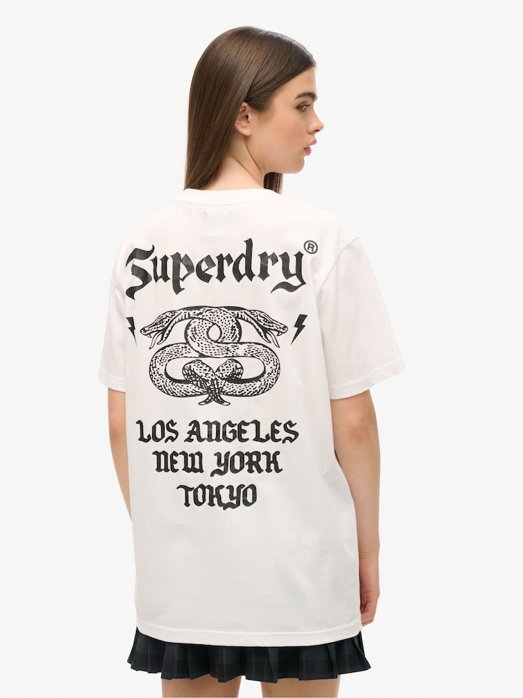 Superdry White Oversized Retro Rock Graphic Cotton T-Shirt - Image 1 of 6