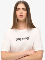 Superdry White Oversized Retro Rock Graphic Cotton T-Shirt - Image 3 of 6