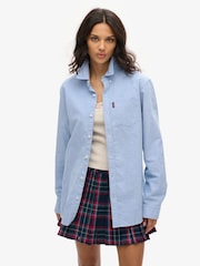 Superdry Blue Oversized 100% Cotton Long Sleeved Oxford Shirt - Image 1 of 6