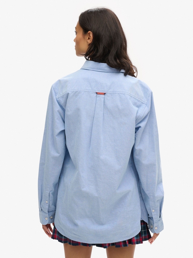 Superdry Blue Oversized 100% Cotton Long Sleeved Oxford Shirt - Image 2 of 6
