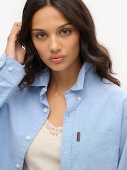Superdry Blue Oversized 100% Cotton Long Sleeved Oxford Shirt - Image 4 of 6