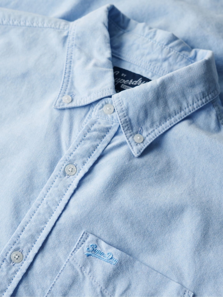 Superdry Blue Oversized 100% Cotton Long Sleeved Oxford Shirt - Image 6 of 6