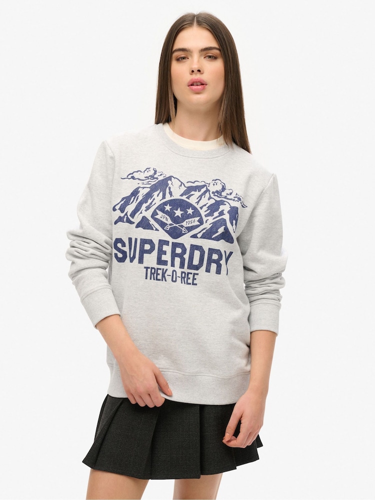 Superdry Grey Oversized Outdoors Graphic Crew 100% Cotton Sweatshirt - Image 1 of 3